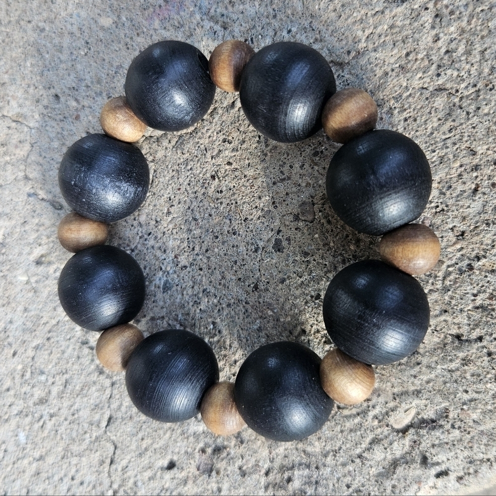 Black and Brown Beaded Bracelet Wood Women's Jewelry Boho Chunky
